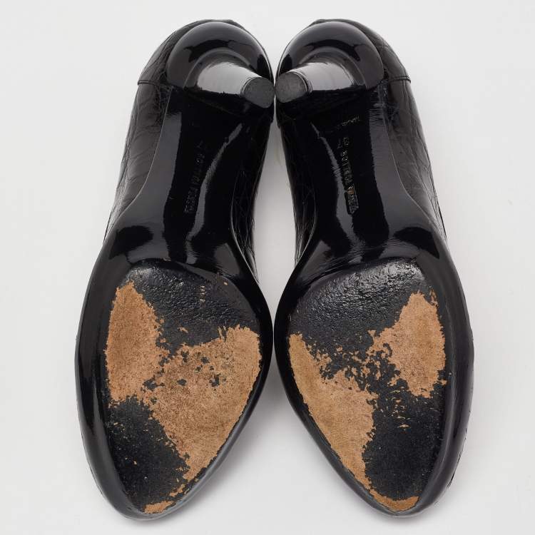 Pre Owned Bottega Veneta Black Croc Leather Round Toe Pumps Size 37