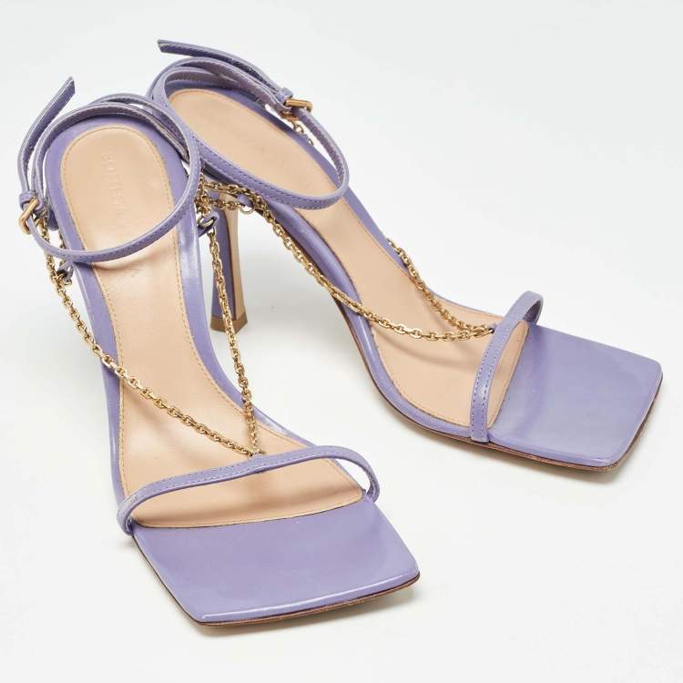 Pre Owned Bottega Veneta Purple Leather Chain Stretch Sandals Size 37