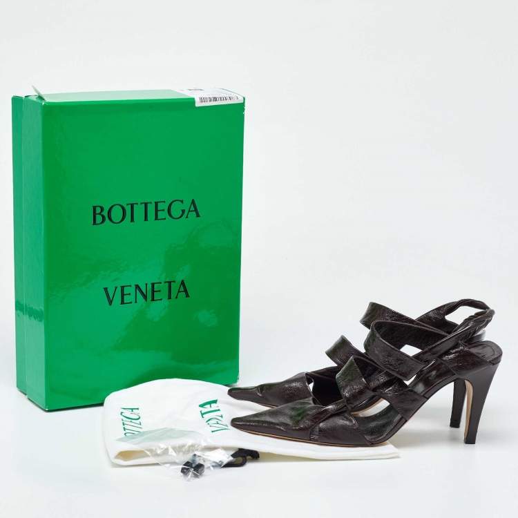 Pre Owned Bottega Veneta Brown Textured Leather Strappy Slingback Sandals Size 39.5