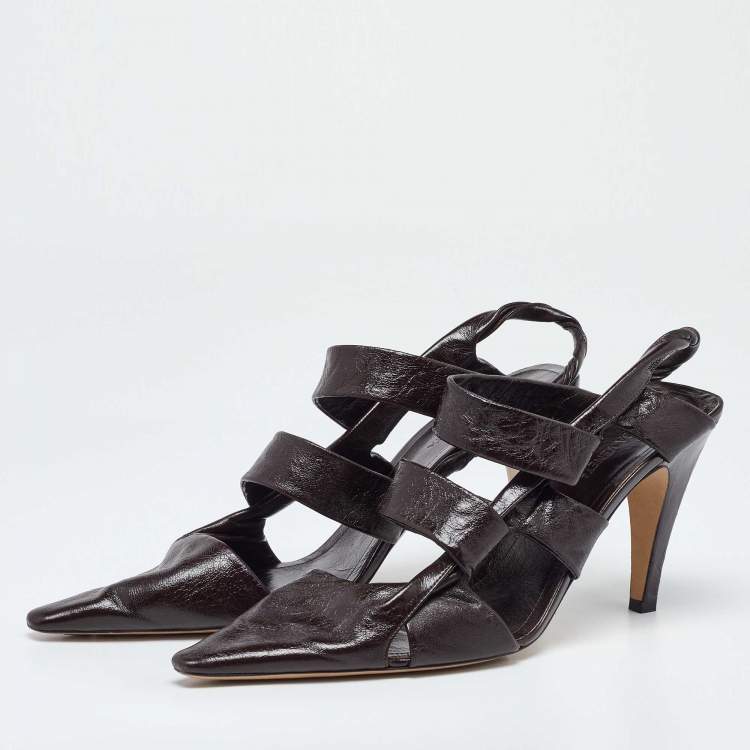 Pre Owned Bottega Veneta Brown Textured Leather Strappy Slingback Sandals Size 39.5