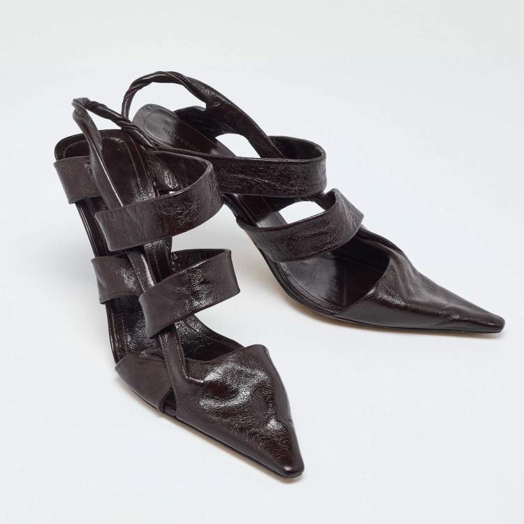 Pre Owned Bottega Veneta Brown Textured Leather Strappy Slingback Sandals Size 39.5