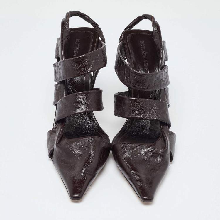 Pre Owned Bottega Veneta Brown Textured Leather Strappy Slingback Sandals Size 39.5