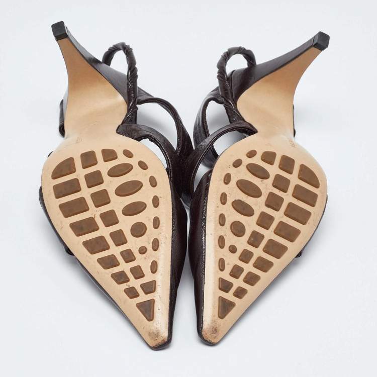 Pre Owned Bottega Veneta Brown Textured Leather Strappy Slingback Sandals Size 39.5