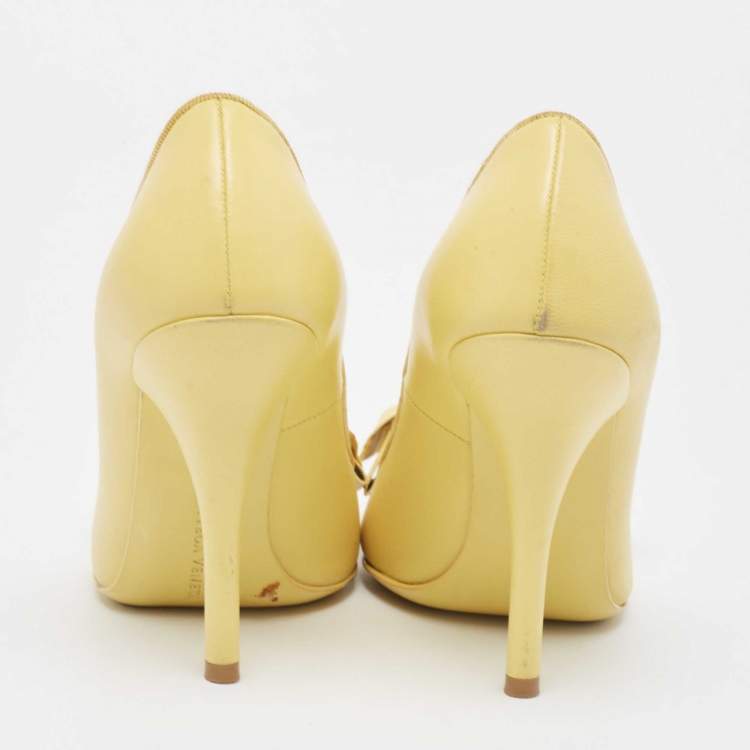 Pre Owned Bottega Veneta Primerose Yellow Leather Bow Embellished Pumps Size 35