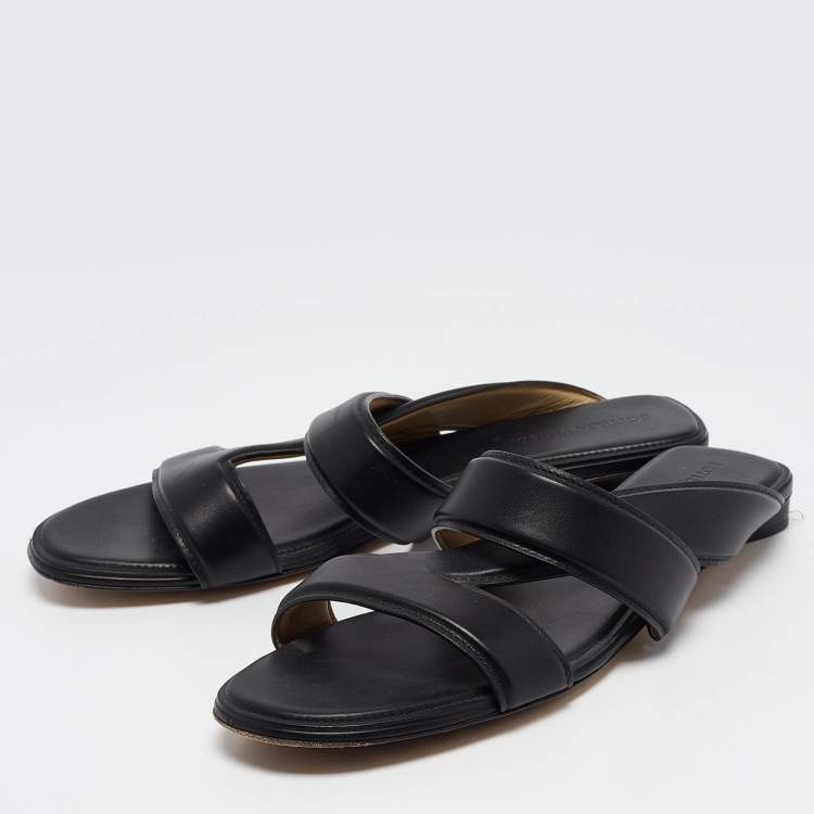 Pre Owned Bottega Veneta Black Leather The Band Slide Flats Size 40.5