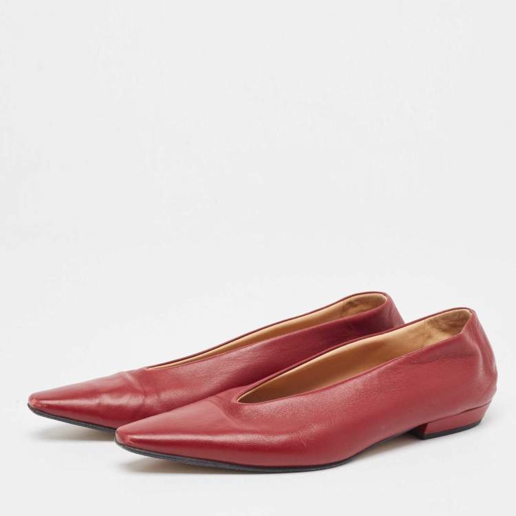 Pre Owned Bottega Veneta Burgundy Leather Almond Toe Ballet Flats Size 35