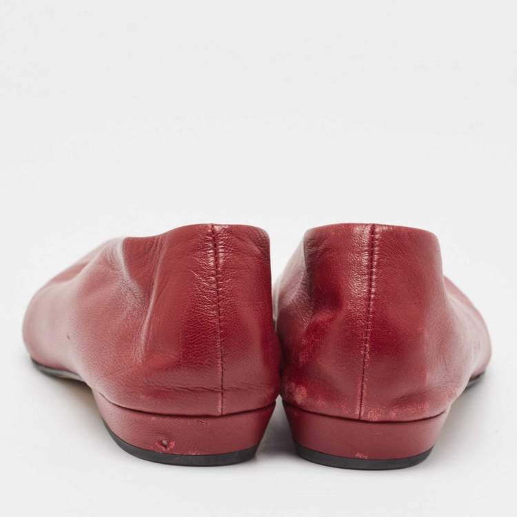 Pre Owned Bottega Veneta Burgundy Leather Almond Toe Ballet Flats Size 35