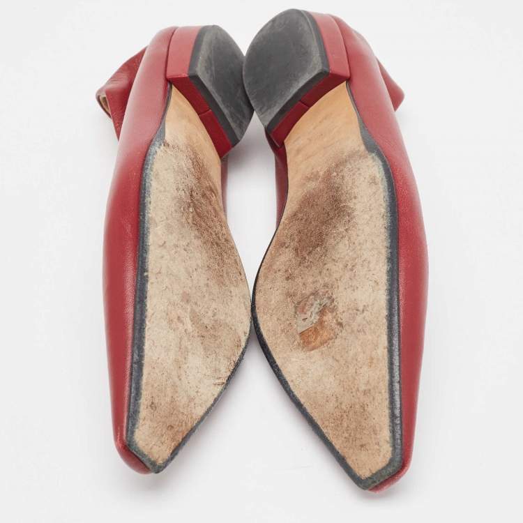 Pre Owned Bottega Veneta Burgundy Leather Almond Toe Ballet Flats Size 35
