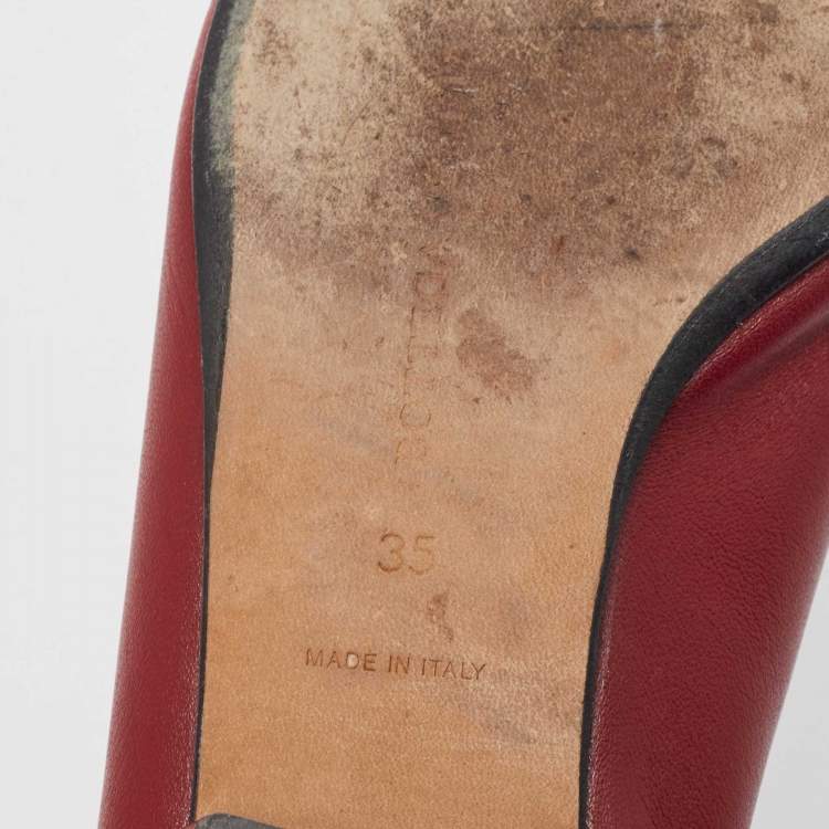 Pre Owned Bottega Veneta Burgundy Leather Almond Toe Ballet Flats Size 35