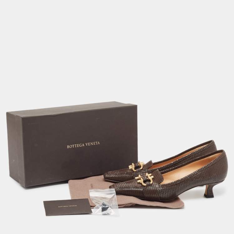 Pre Owned Bottega Veneta Brown Lizard Embossed Leather Madame Pumps Size 39