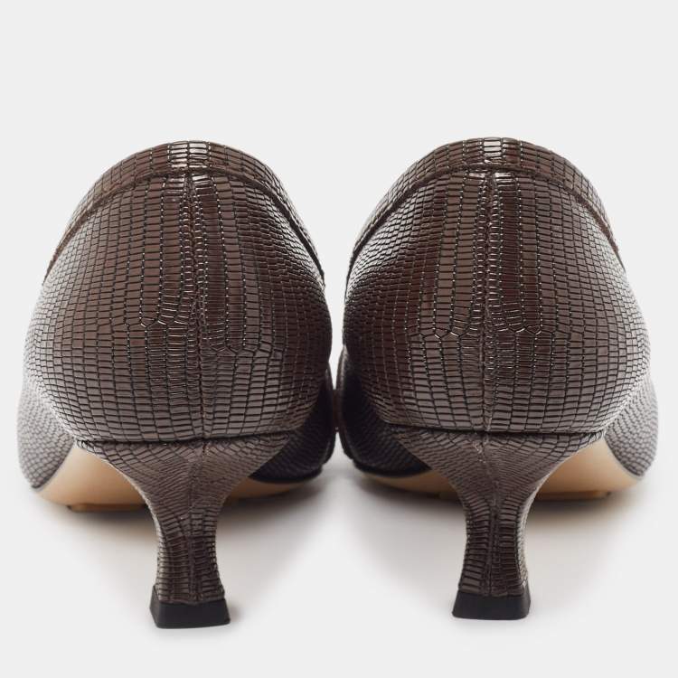 Pre Owned Bottega Veneta Brown Lizard Embossed Leather Madame Pumps Size 39