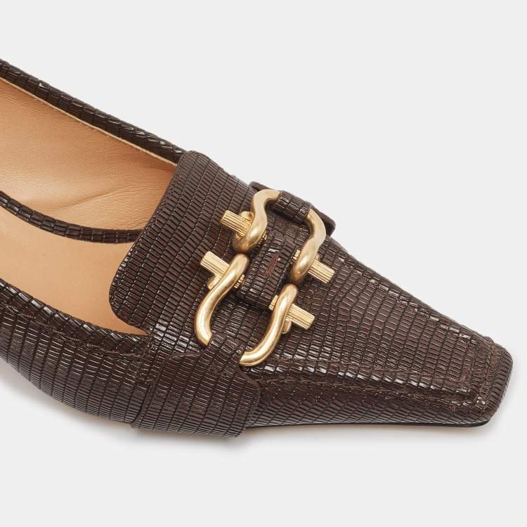 Pre Owned Bottega Veneta Brown Lizard Embossed Leather Madame Pumps Size 39
