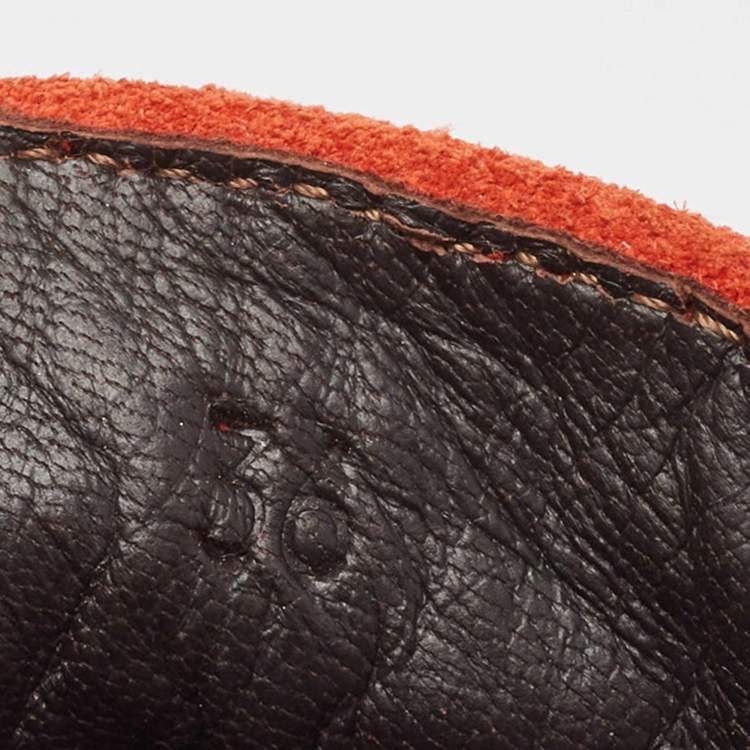 Pre Owned Bottega Veneta Orange Suede Bow Slip On Loafers Size 36