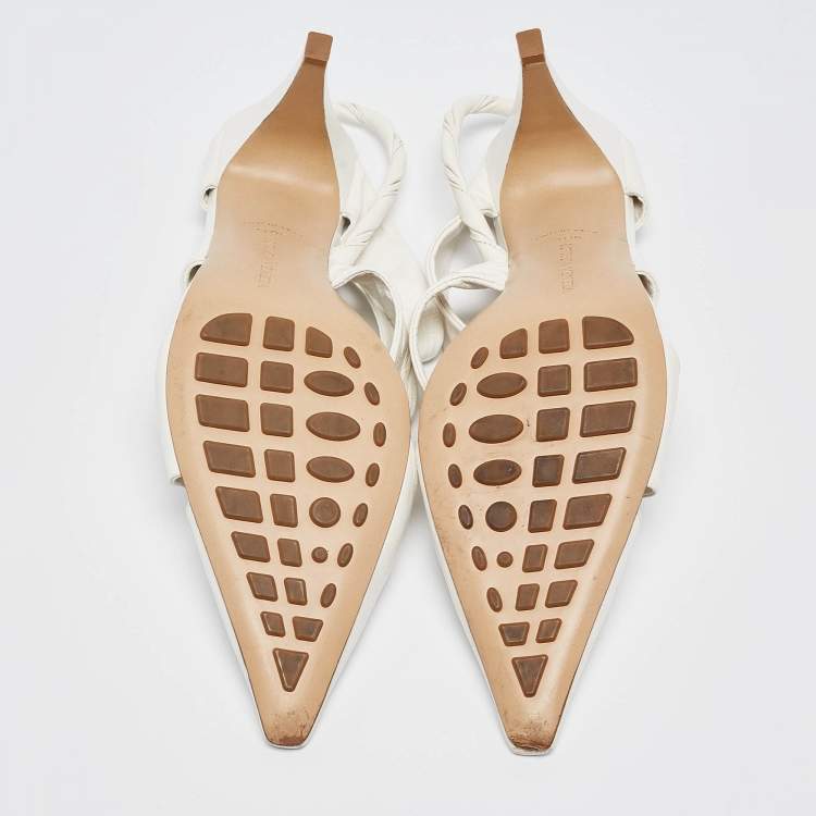 Pre Owned Bottega Veneta White Crackle Leather The Point Slingback Sandals Size 40.5