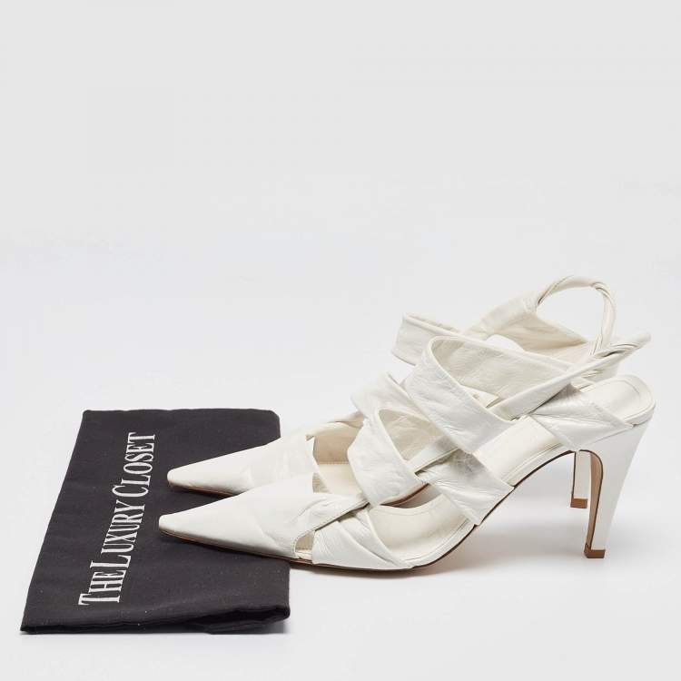 Pre Owned Bottega Veneta White Crackle Leather The Point Slingback Sandals Size 40.5