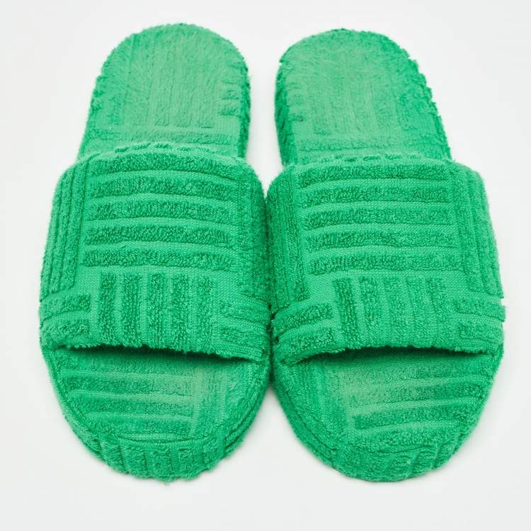 Pre Owned Bottega Veneta Green Cotton Fabric Resort Sponge Slides Size 40