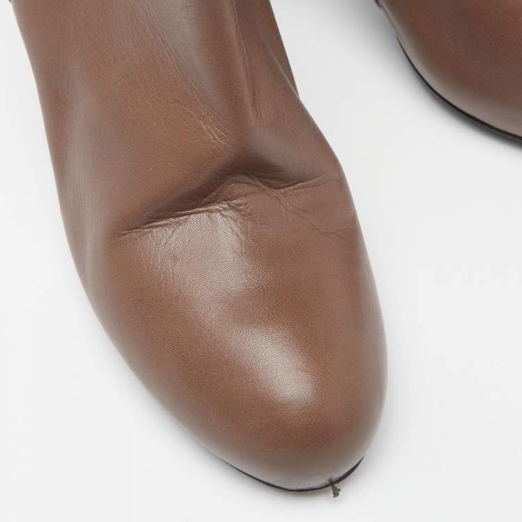 Pre Owned Bottega Veneta Brown Leather Intrecciato Platform Ankle Boots Size 39