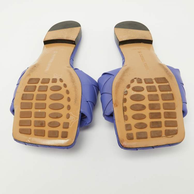 Pre Owned Bottega Veneta Purple Intrecciato Leather Flat Slides Size 39