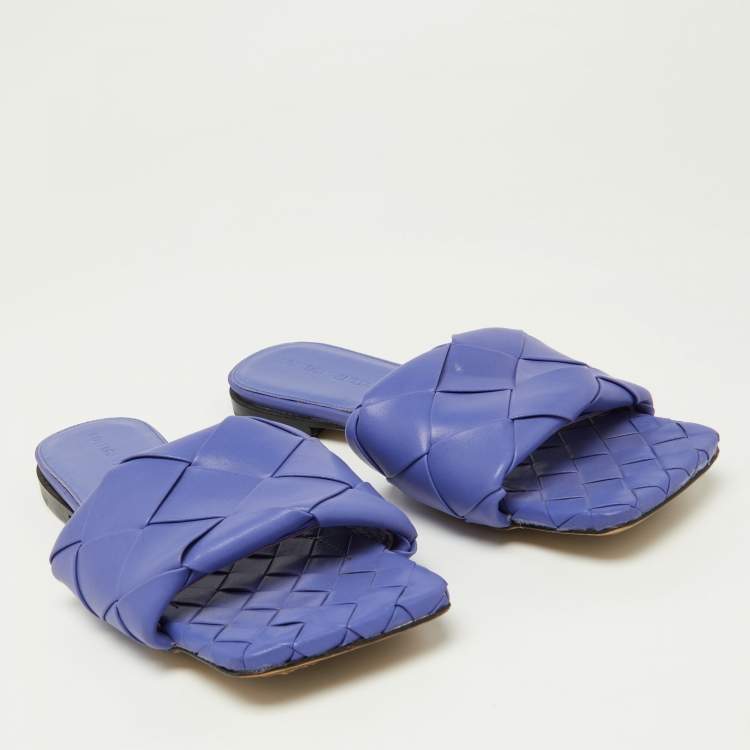 Pre Owned Bottega Veneta Purple Intrecciato Leather Flat Slides Size 39