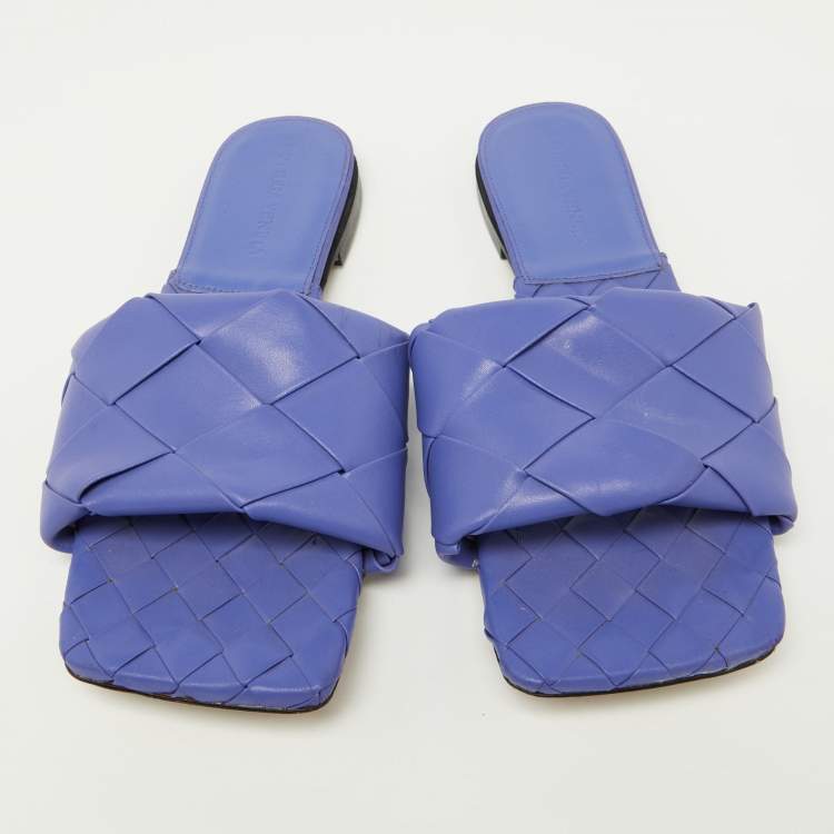 Pre Owned Bottega Veneta Purple Intrecciato Leather Flat Slides Size 39