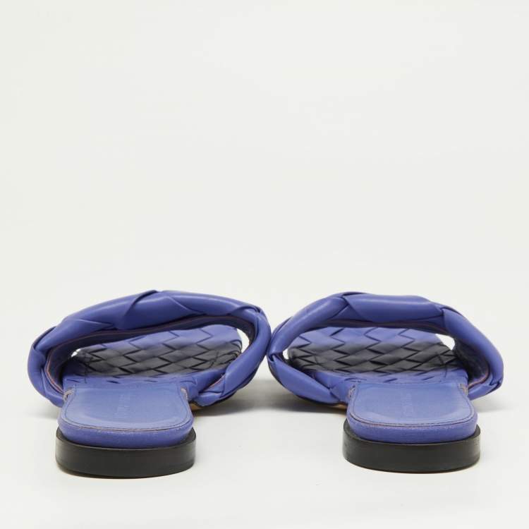 Pre Owned Bottega Veneta Purple Intrecciato Leather Flat Slides Size 39