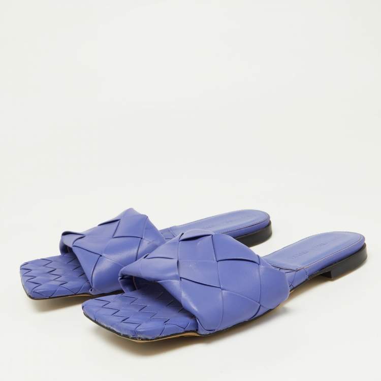Pre Owned Bottega Veneta Purple Intrecciato Leather Flat Slides Size 39
