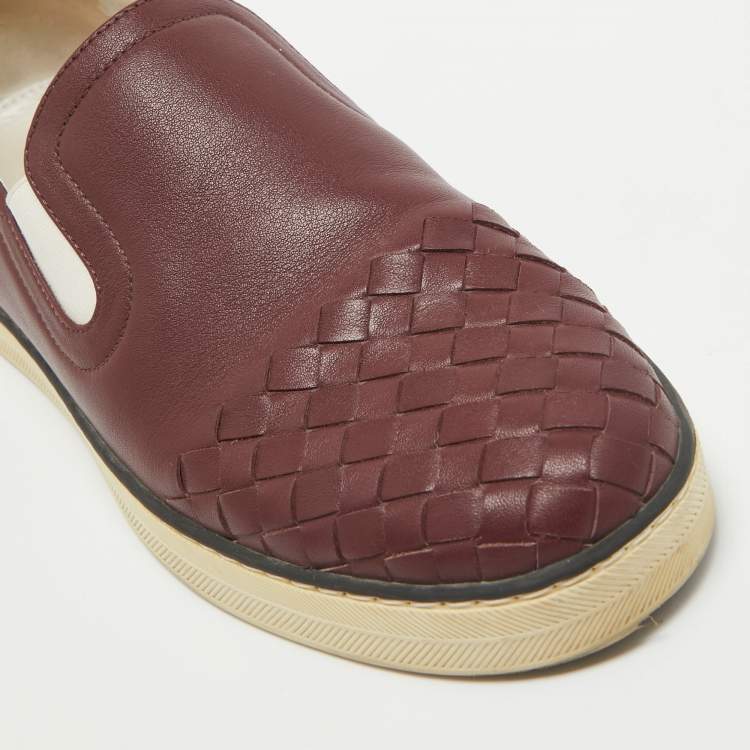 Pre Owned Bottega Veneta Burgundy Intrecciato Leather Slip On Sneakers Size 37