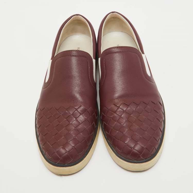 Pre Owned Bottega Veneta Burgundy Intrecciato Leather Slip On Sneakers Size 37