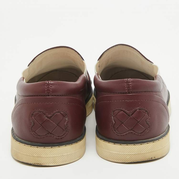 Pre Owned Bottega Veneta Burgundy Intrecciato Leather Slip On Sneakers Size 37
