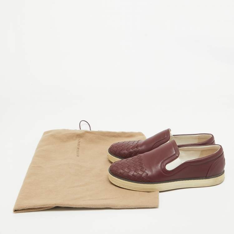 Pre Owned Bottega Veneta Burgundy Intrecciato Leather Slip On Sneakers Size 37