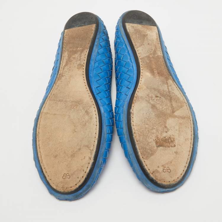 Pre Owned Bottega Veneta Blue Intrecciato Leather Smoking Slippers Size 41