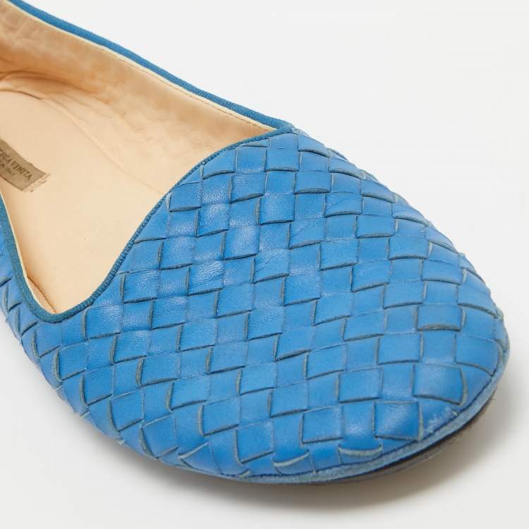 Pre Owned Bottega Veneta Blue Intrecciato Leather Smoking Slippers Size 41