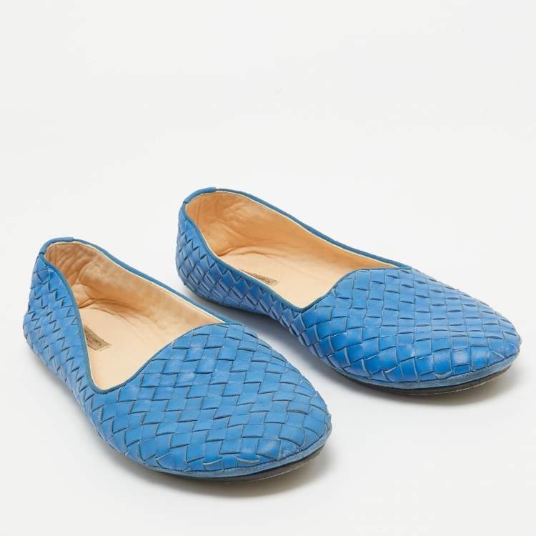 Pre Owned Bottega Veneta Blue Intrecciato Leather Smoking Slippers Size 41