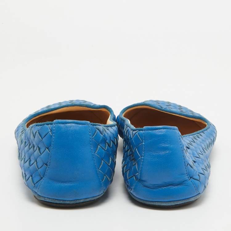 Pre Owned Bottega Veneta Blue Intrecciato Leather Smoking Slippers Size 41
