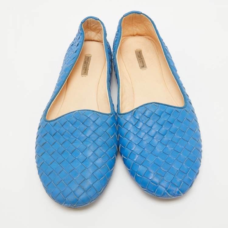 Pre Owned Bottega Veneta Blue Intrecciato Leather Smoking Slippers Size 41