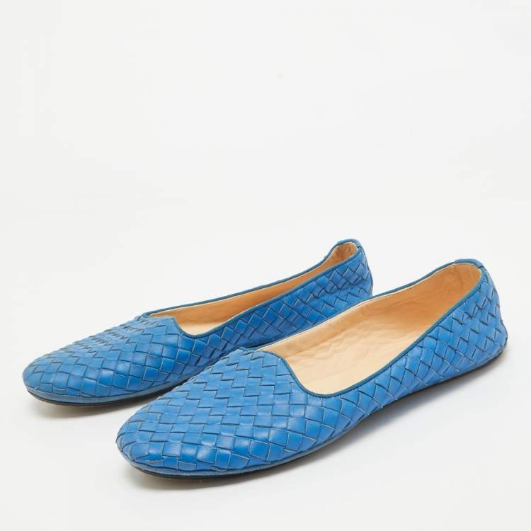 Pre Owned Bottega Veneta Blue Intrecciato Leather Smoking Slippers Size 41