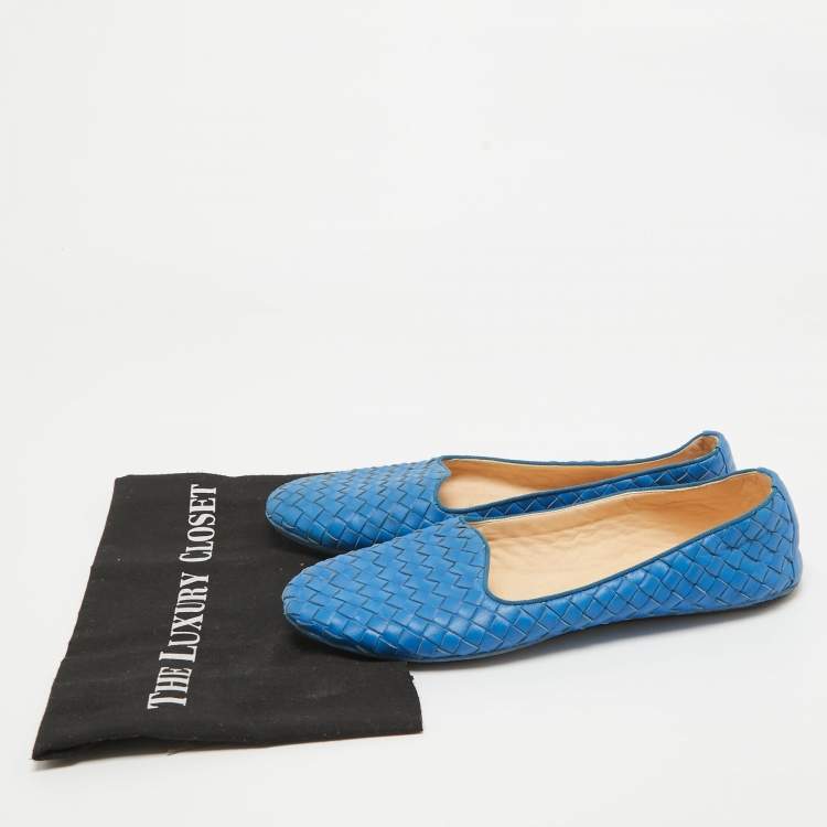 Pre Owned Bottega Veneta Blue Intrecciato Leather Smoking Slippers Size 41