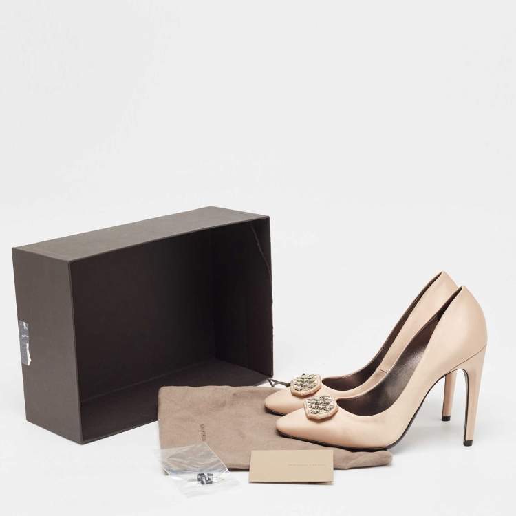 Pre Owned Bottega Veneta Beige Satin Crystal Embellished Pumps Size 39