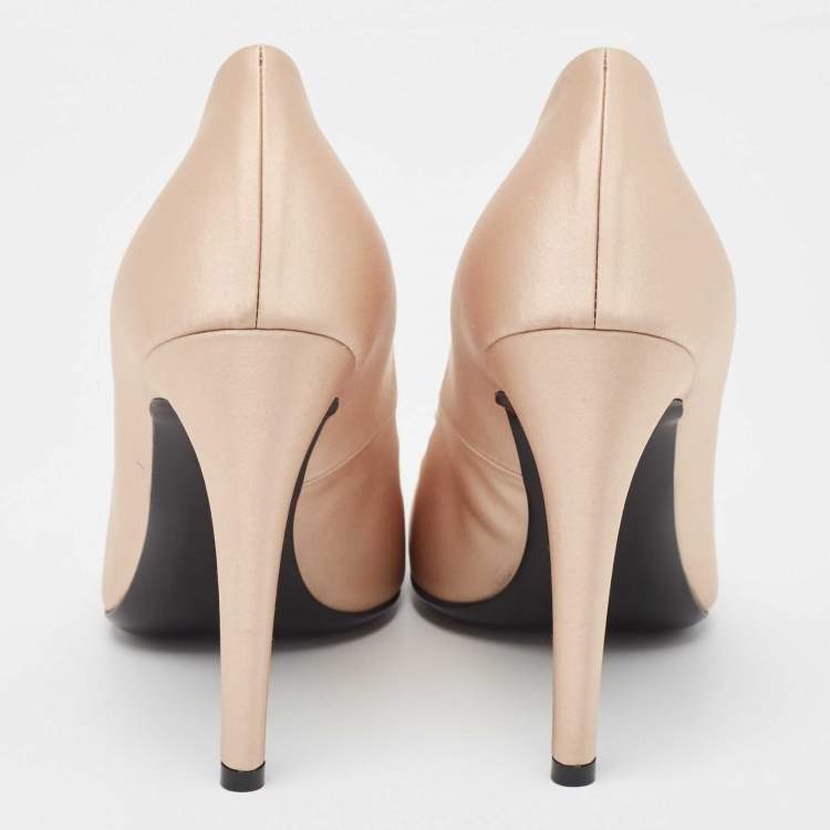 Pre Owned Bottega Veneta Beige Satin Crystal Embellished Pumps Size 39