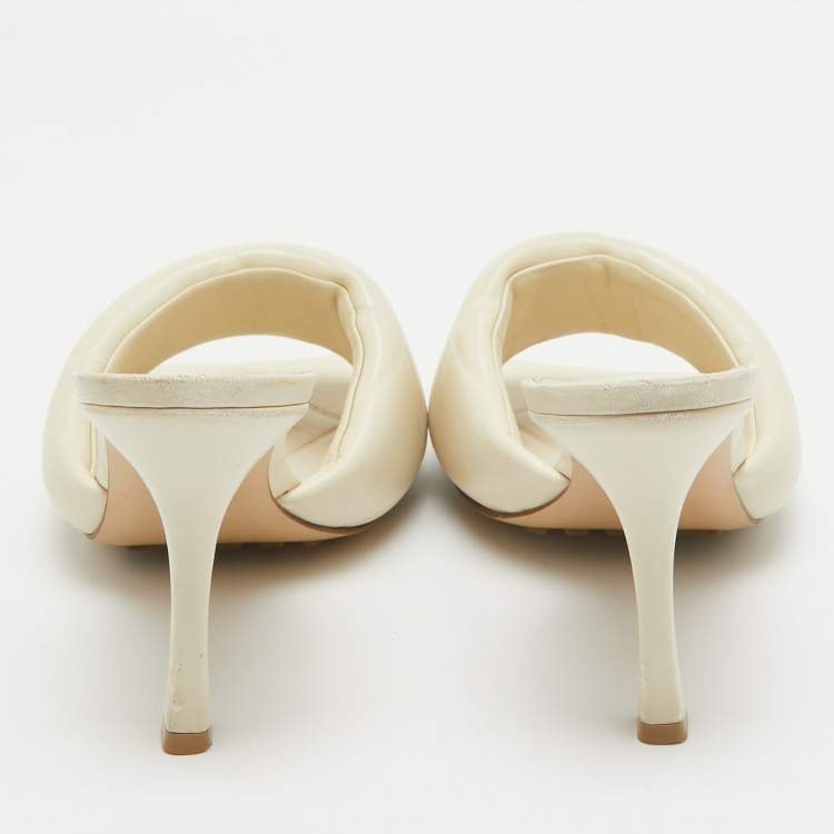 Pre Owned Bottega Veneta White Leather Lido Open Toe Slide Sandals Size 39.5