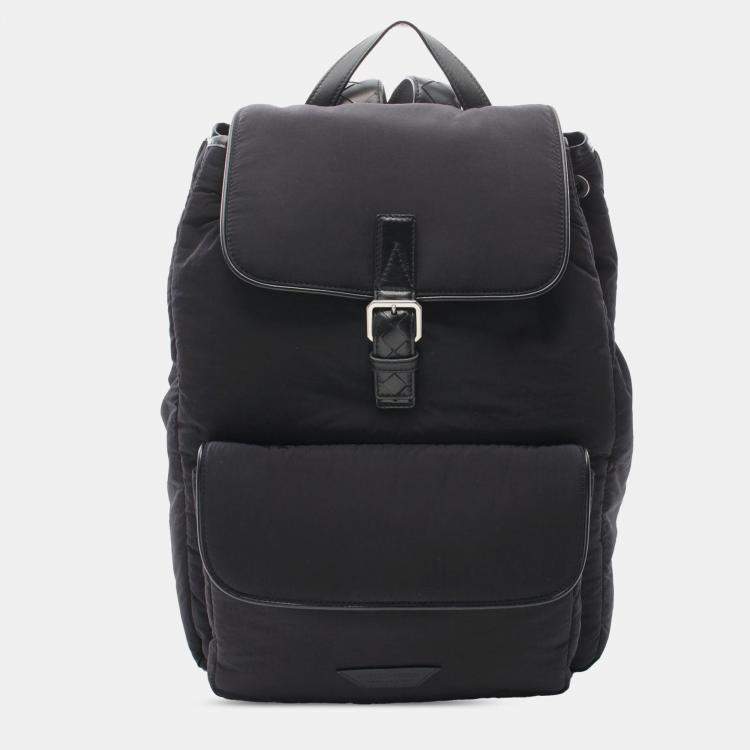 Pre Owned Bottega Veneta Intrecciato Trimmed Black Nylon Crossroad Backpack