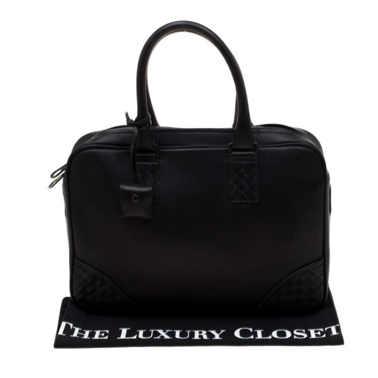 Pre Owned Bottega Veneta Black Intrecciato Leather Briefcase 