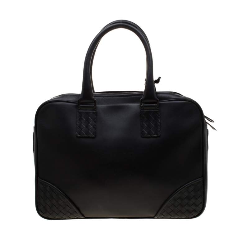 Pre Owned Bottega Veneta Black Intrecciato Leather Briefcase 