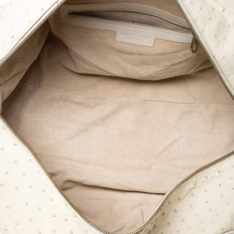Pre Owned Bottega Veneta Beige/Cream Ostrich Leather Travel Bag