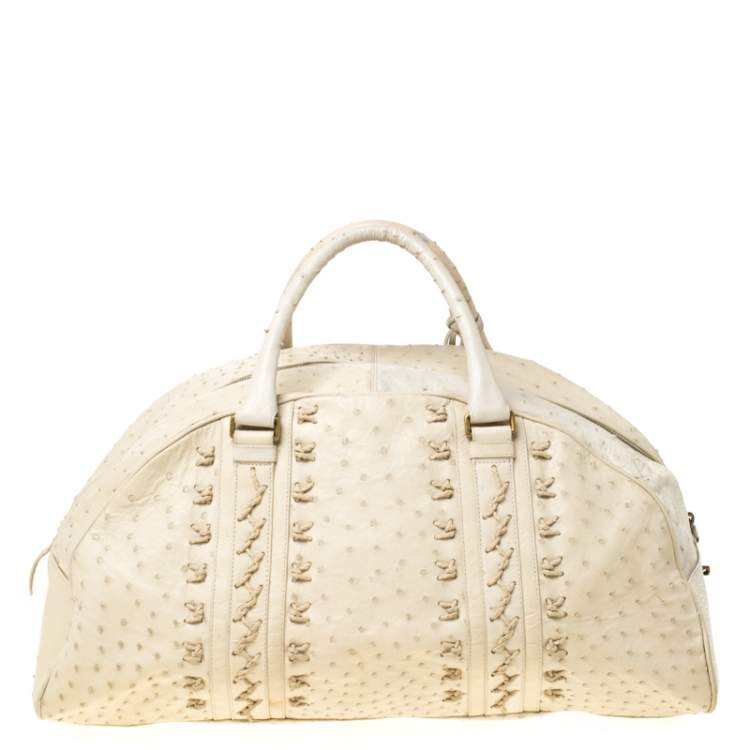 Pre Owned Bottega Veneta Beige/Cream Ostrich Leather Travel Bag