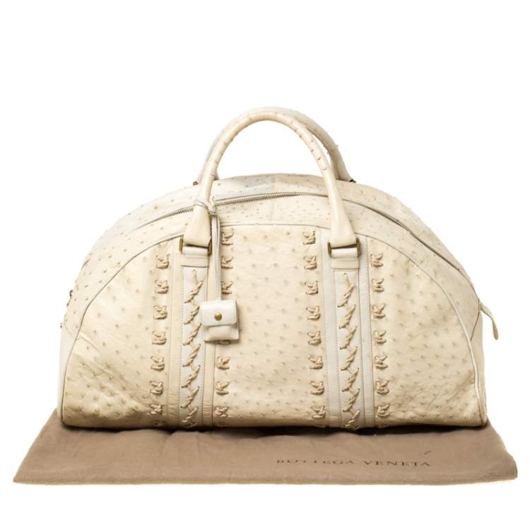 Pre Owned Bottega Veneta Beige/Cream Ostrich Leather Travel Bag