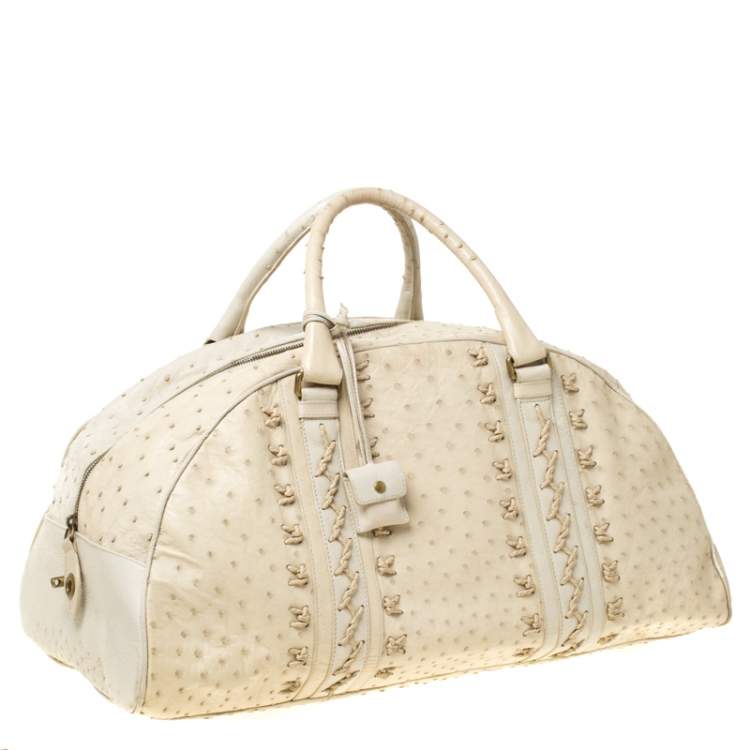 Pre Owned Bottega Veneta Beige/Cream Ostrich Leather Travel Bag