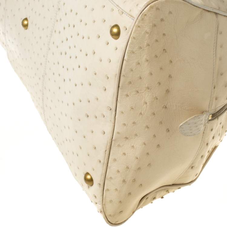 Pre Owned Bottega Veneta Beige/Cream Ostrich Leather Travel Bag