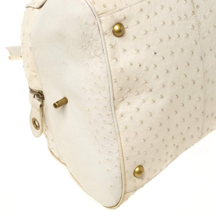 Pre Owned Bottega Veneta Beige/Cream Ostrich Leather Travel Bag