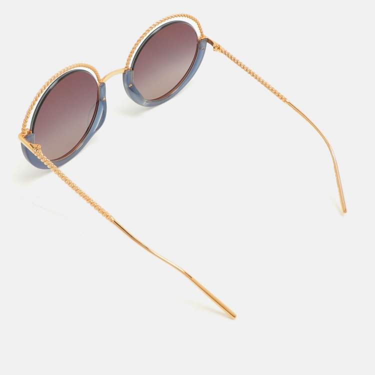 Pre Owned Boucheron Blue/Gold BC0084S Round Sunglasses